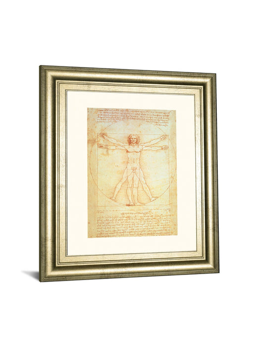 Vituvian Man By Leonardo Da Vinci - Framed Print Wall Art - Gold