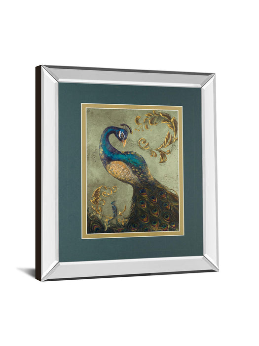 34x40 Peacock On Sage Il By Tiffany Hakimipour - Mirror Framed Print Wall Art - Blue