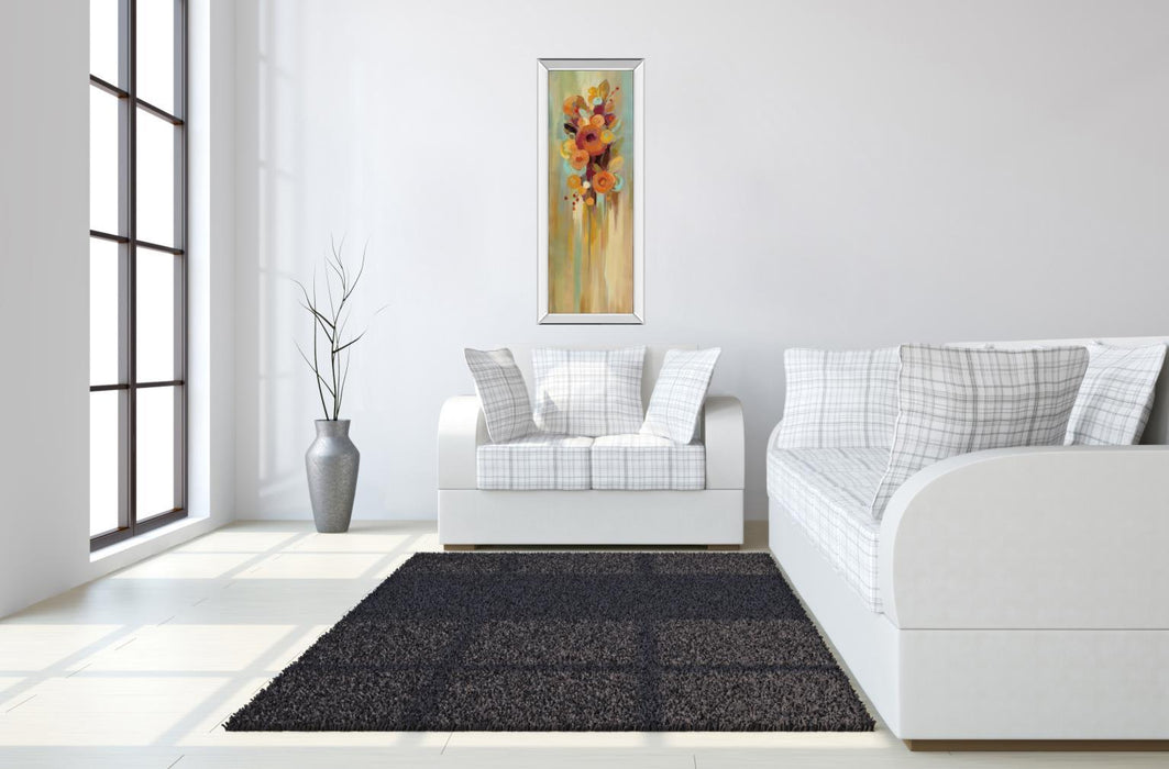 Tall Autumn Flowers I By Silvia Vassileva - Mirrored Frame Wall Art - Light Brown