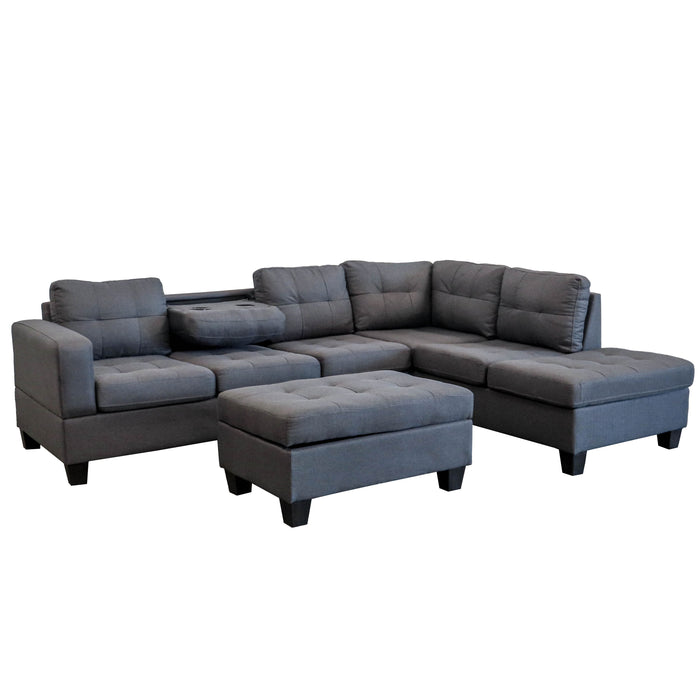 Bountiful - L-Shaped Sectional With Ottoman - Gray
