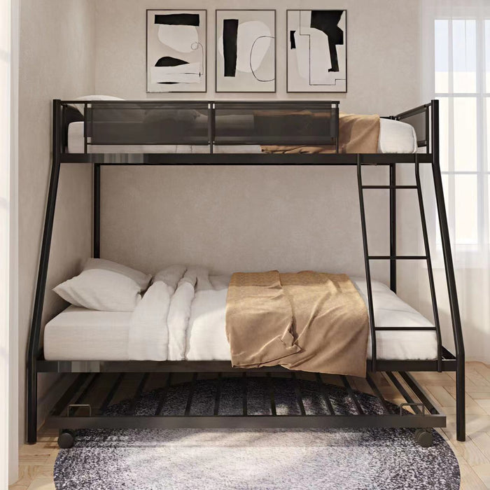 Twin Over Full Metal Bunk Bed With Trundle - Black