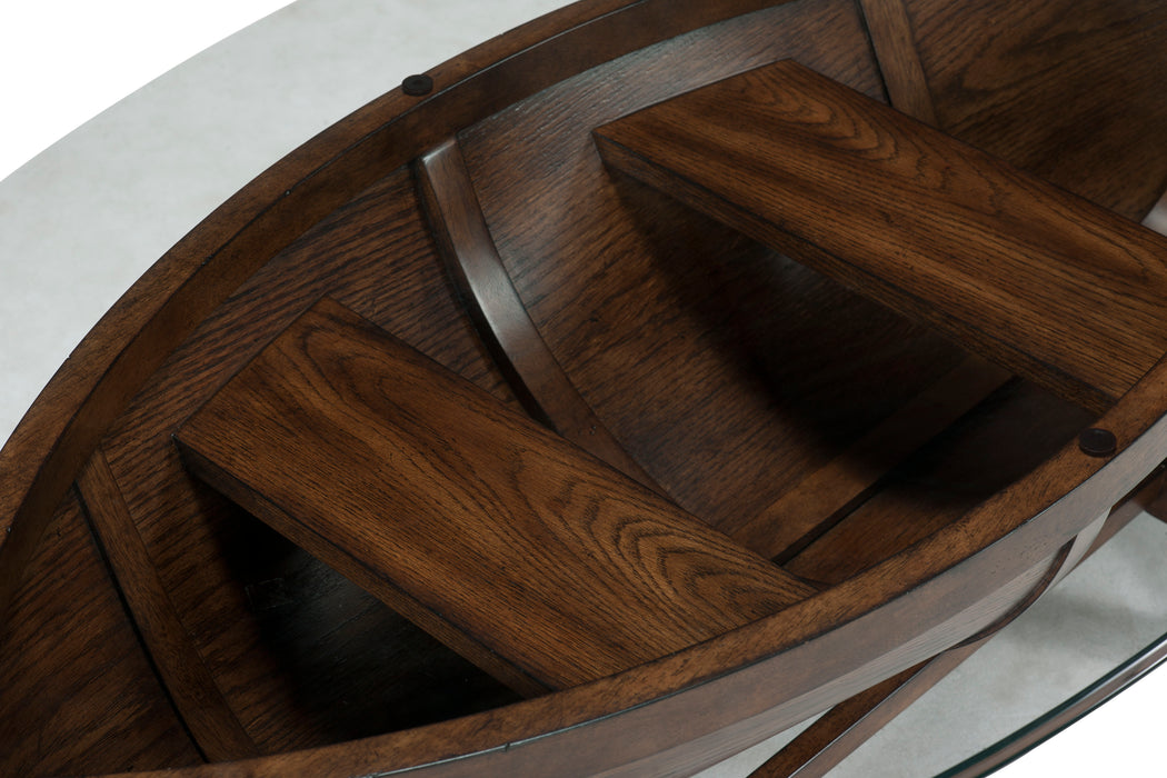 Beaufort - Oval Cocktail Table With Base And Glass Top - Dark Oak