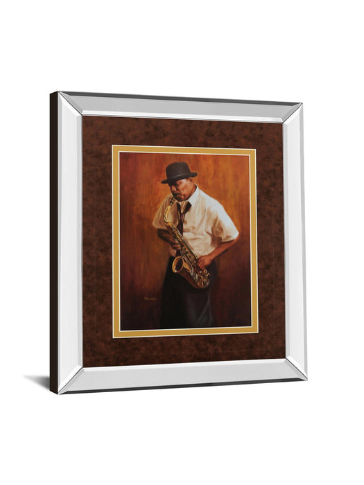Sax Man By Delancy - Mirror Framed Print Wall Art - Orange