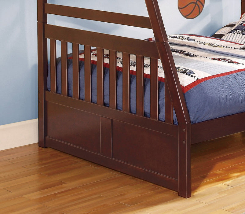 Transitional Finish Youth Bedroom Furniture Twin-Over-Full Pine Veneer Wooden  Bunk Bed - Dark Cherry