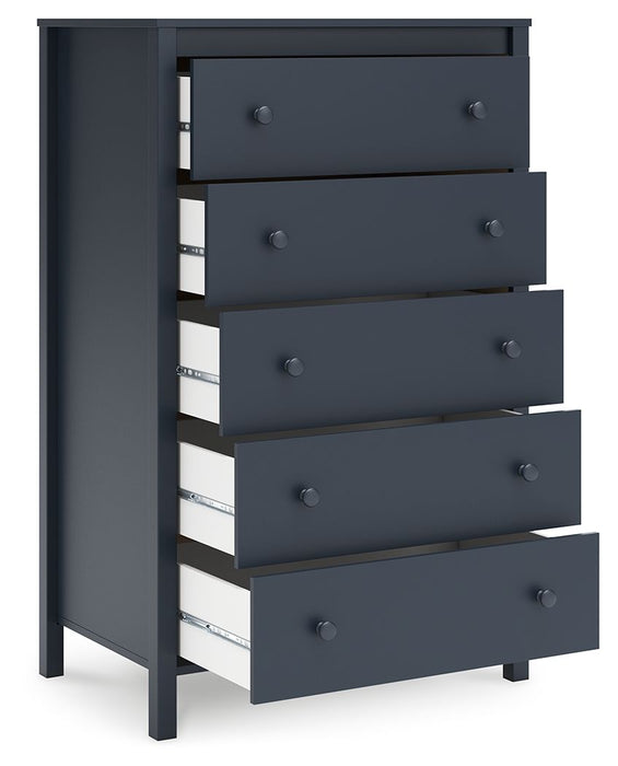 Simmenfort - Navy Blue - Five Drawer Chest