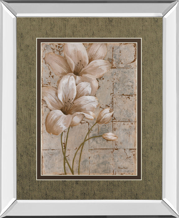 Lilies On Silver I By Vivian Flasch - Mirror Framed Print Wall Art - White