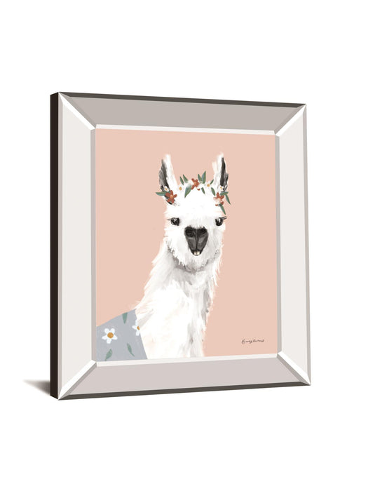 Delightful Alpacas I By Becky Thorns - Mirror Framed Print Wall Art - Pink