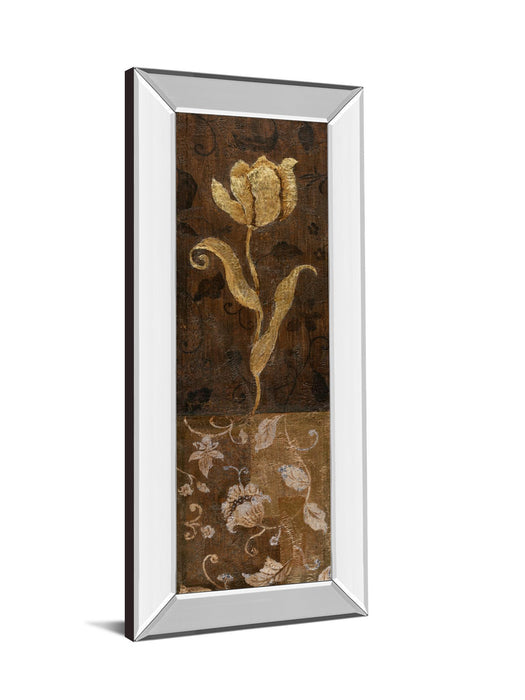 Golden Tulip Il By Tava Studios - Mirror Framed Print Wall Art - Dark Brown
