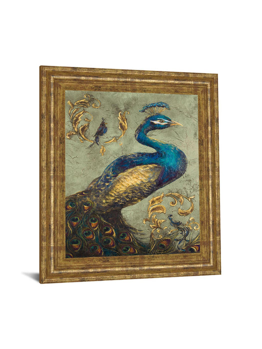 Peacock On Sage I By Tiffany Hakimipour - Framed Print Wall Art - Blue