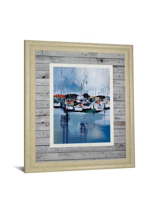 Docked By Fitsimmons, A. - Framed Print Wall Art - Blue