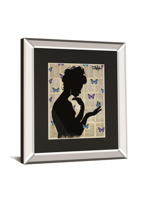 Blue Butterflight By Loui Jover Mirrored Frame - Black