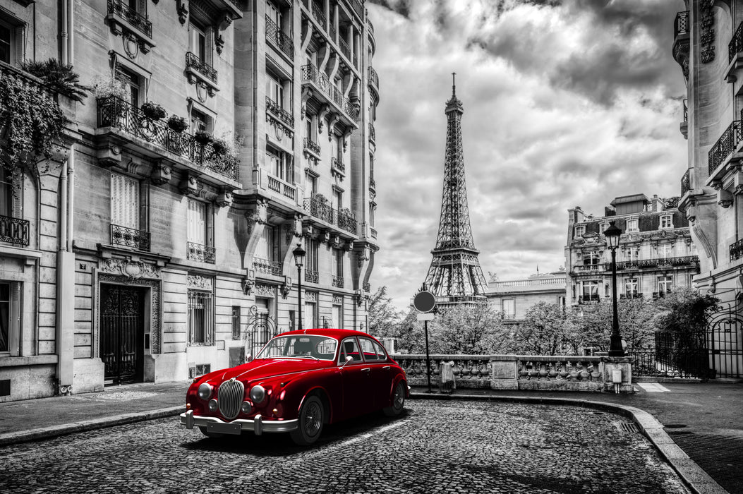 Red Car In Paris - Dark Gray