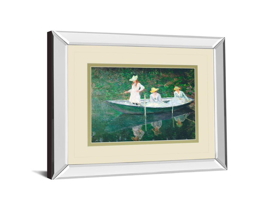 The Boat At Giverny By Claude Monet - Mirror Framed Print Wall Art - Green