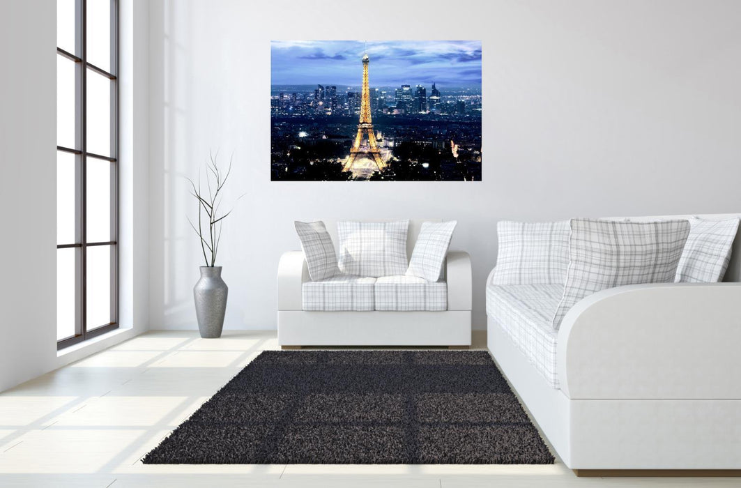 Floating Tempered Glass With Foil Eiffel Tower - Blue