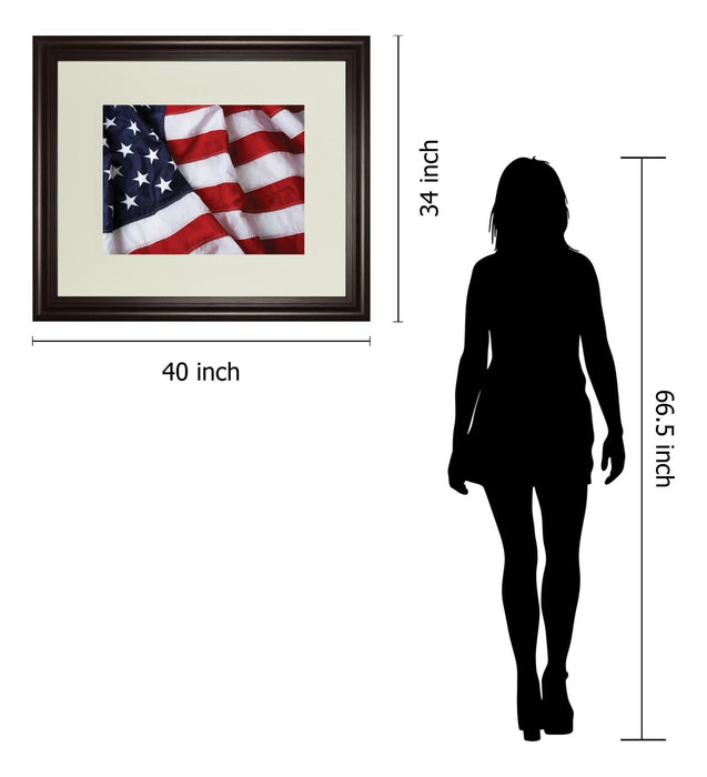 American Flag By Kikk In Double Matted - Framed Print Wall Art - Red