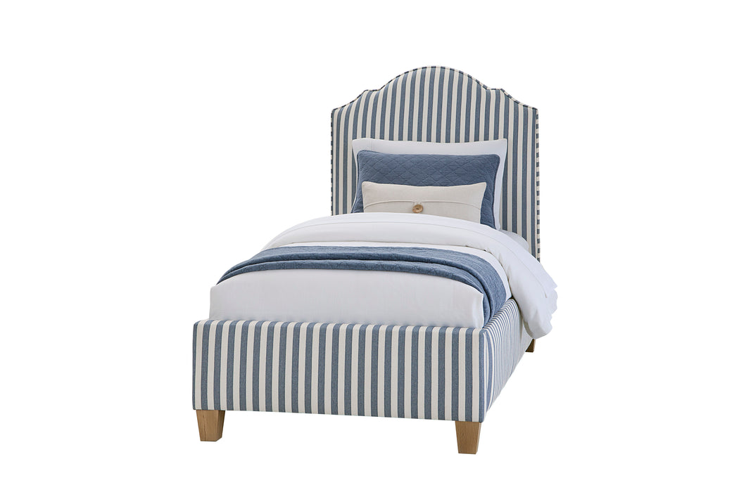 Tide & Timber - Twin - Upholstery Bed In Blue Stripe Fabric - Clear Oak