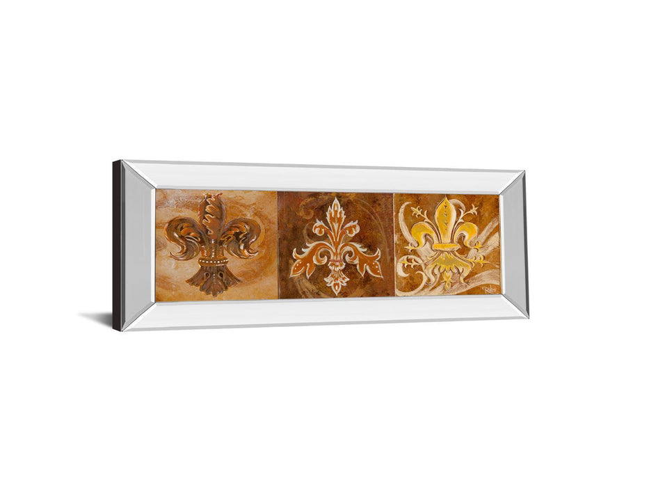 Fleur De Lis Trio Il By Thomas Riker Mirror - Framed Print Wall Art - Dark Brown