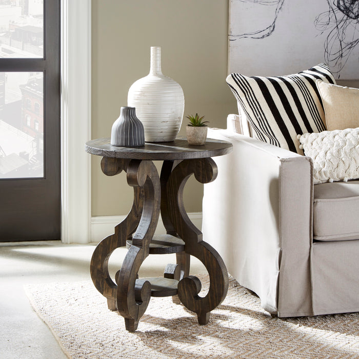 Bellamy - Round Accent End Table - Weathered Pine
