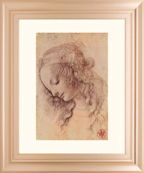 Testa Di Donna Di Profilo By Leonardo Da Vinci - Framed Print Wall Art - Pearl Silver