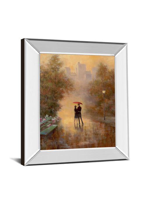 Walk In The Park I By T.C. Chiu - Mirror Framed Print Wall Art - Dark Brown