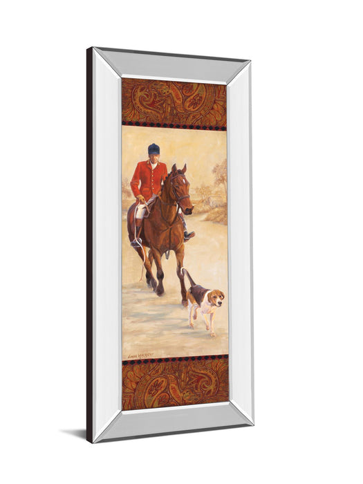 On The Hunt I By Linda Wacaster - Mirror Framed Print Wall Art - Dark Brown