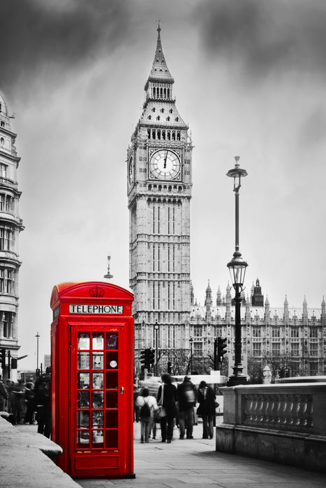 Framed Small - Red Phone Booth - Dark Gray