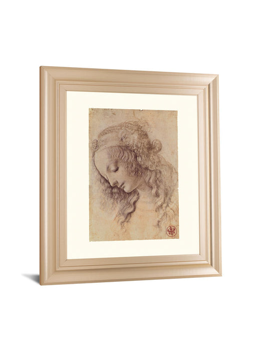 Testa Di Donna Di Profilo By Leonardo Da Vinci - Framed Print Wall Art - Pearl Silver