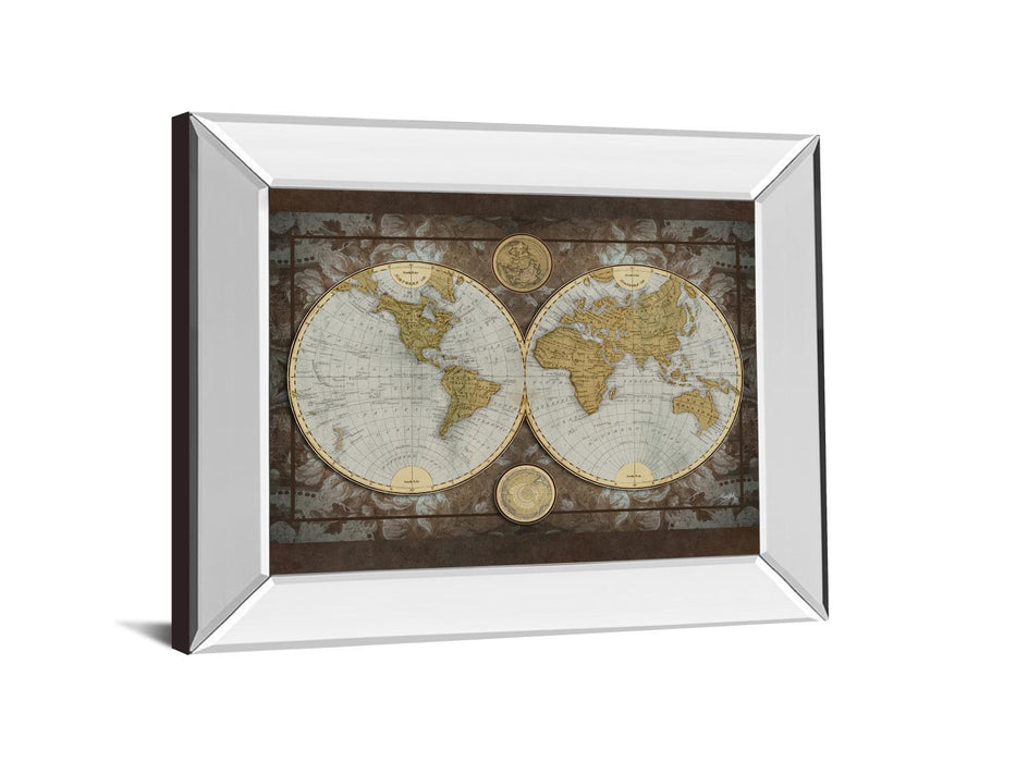 World Map By Elizabeth Medley - Mirror Framed Print Wall Art - Blue